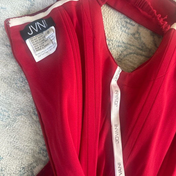 Elegant JVN by Jovani Red Off-Shoulder Dress Holiday Cocktail 8 - Picture 8 of 11